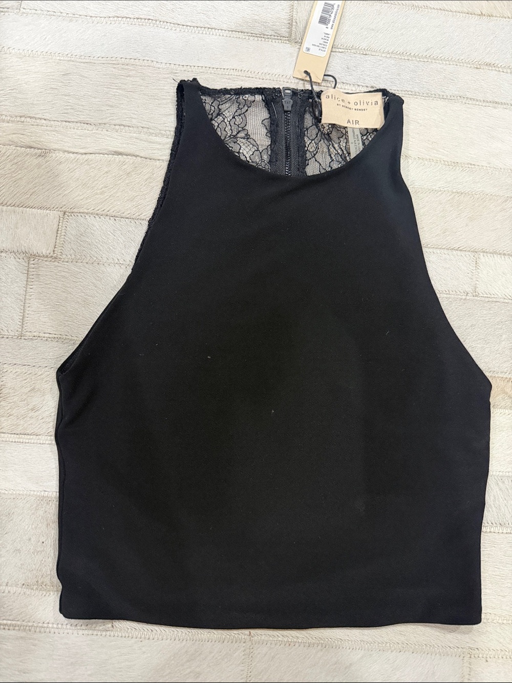 Alice + Olivia Black Lace-Back Halter Camisole top